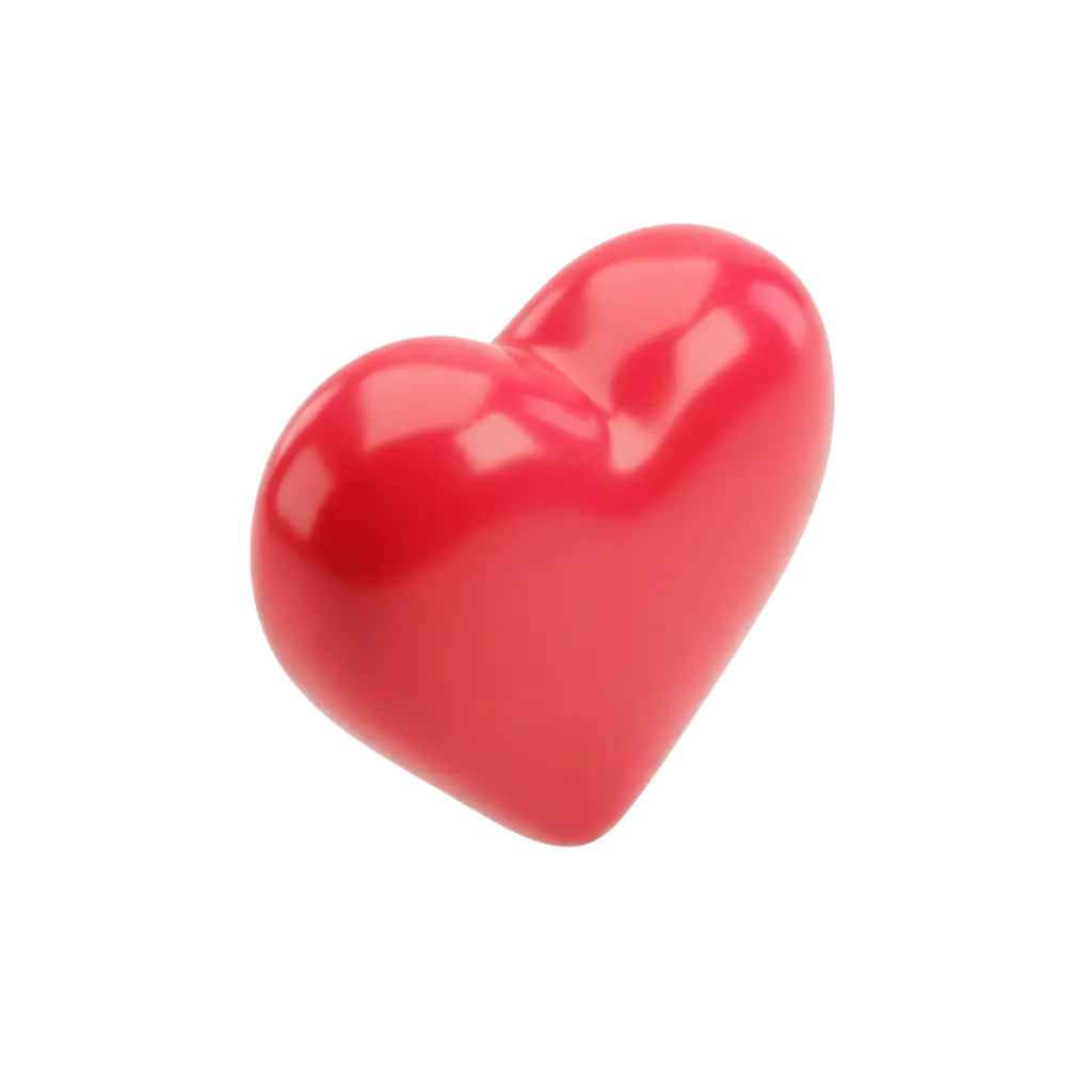 3D render of a red glossy heart-shaped object with smooth rounded curves and strong specular highlights, isolated on a black background.