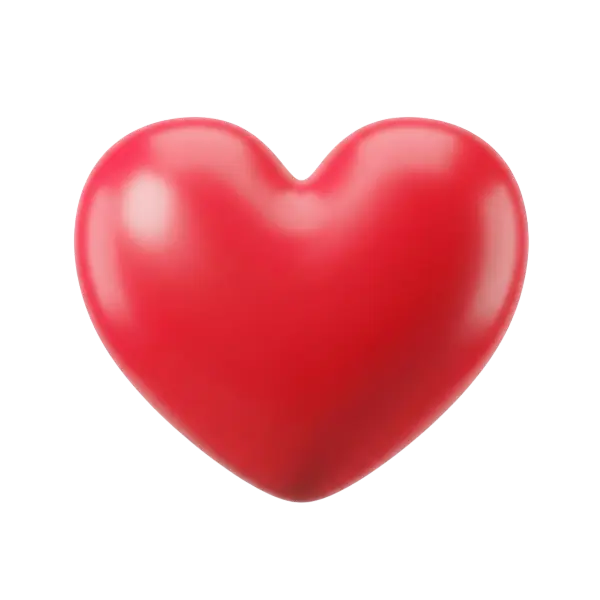 3D render of a glossy red heart with smooth rounded surfaces and soft highlights, isolated on a black background.