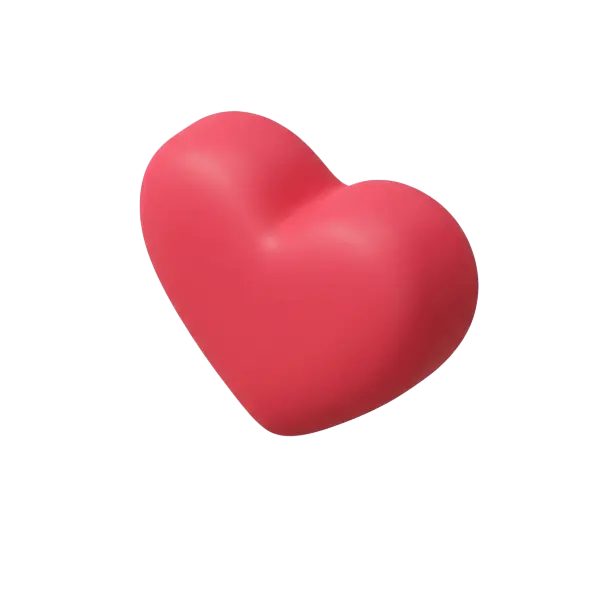 3D render of a stylized rounded love heart in coral-pink with a soft matte finish and gentle highlights, isolated on a transparent background.