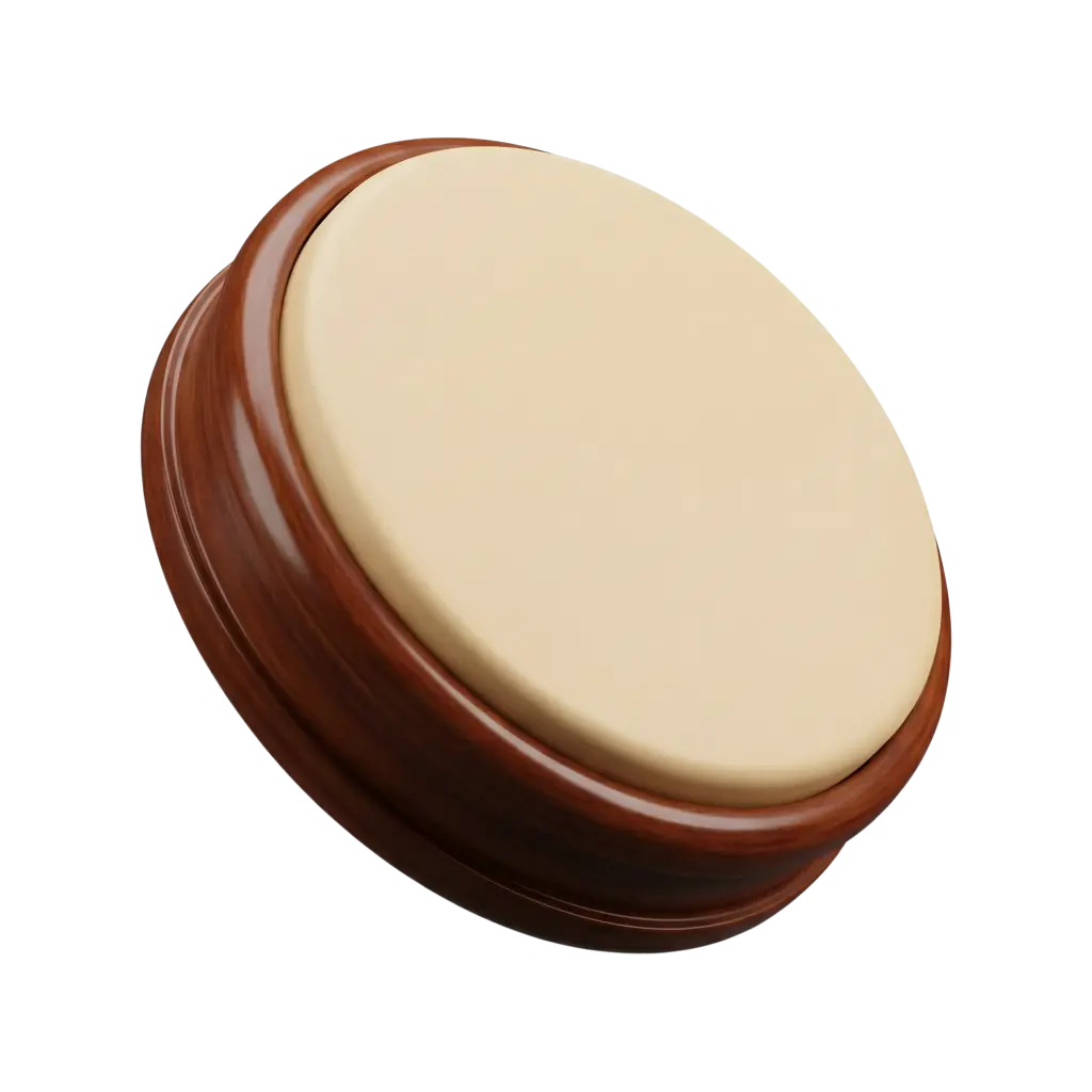 3D render of a compact Mirwas drum with a glossy dark wooden shell and a smooth beige matte drumhead, minimal decorative detail. Isolated render on a transparent background.
