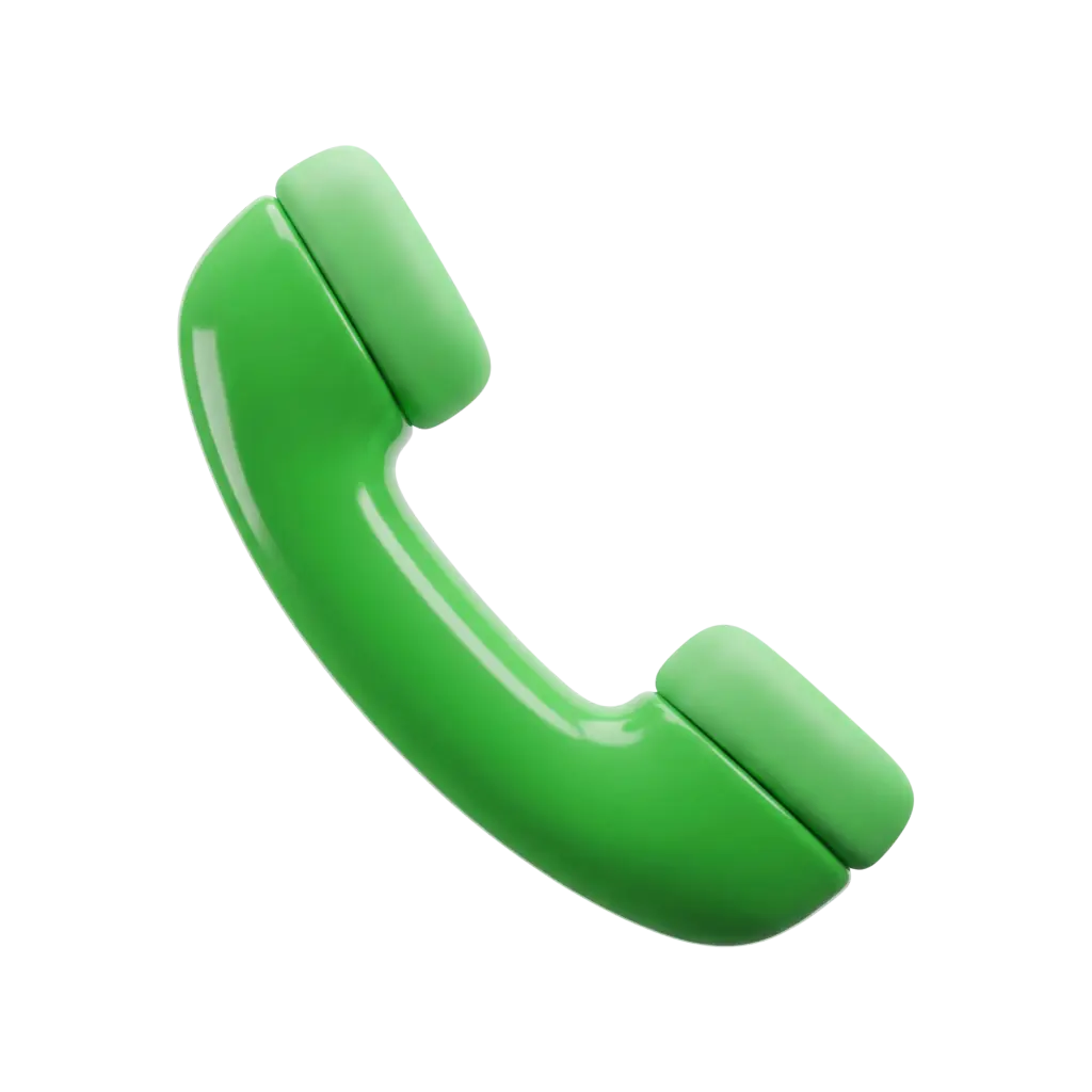 3D render of a glossy bright green retro telephone handset with curved ergonomic shape and rounded earpiece and mouthpiece, smooth plastic finish. Isolated on a transparent background.